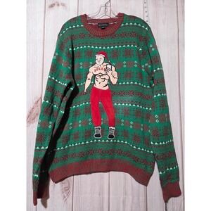Blizzard Bay Men's XXL Ugly Christmas Sweater Jolly Man Green‎ Red Knit